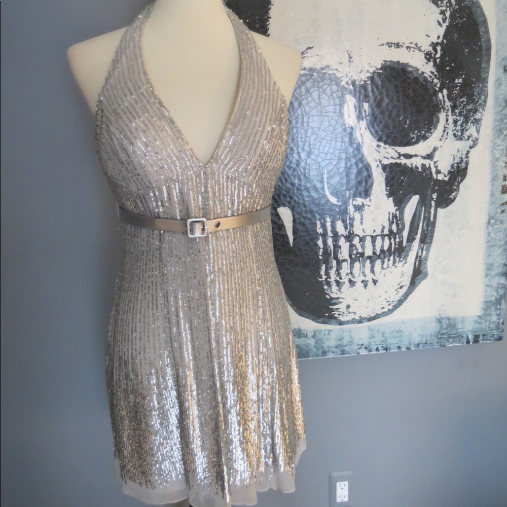 Basix II Liquid Silver Halter Dress